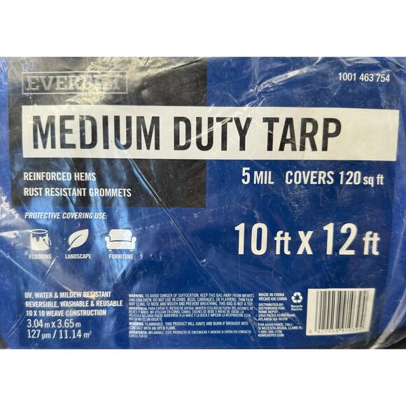 Everbilt 10 ft. x 12 ft. Blue Medium Duty Tarp – Brand New, Never Used - Picture 4 of 8